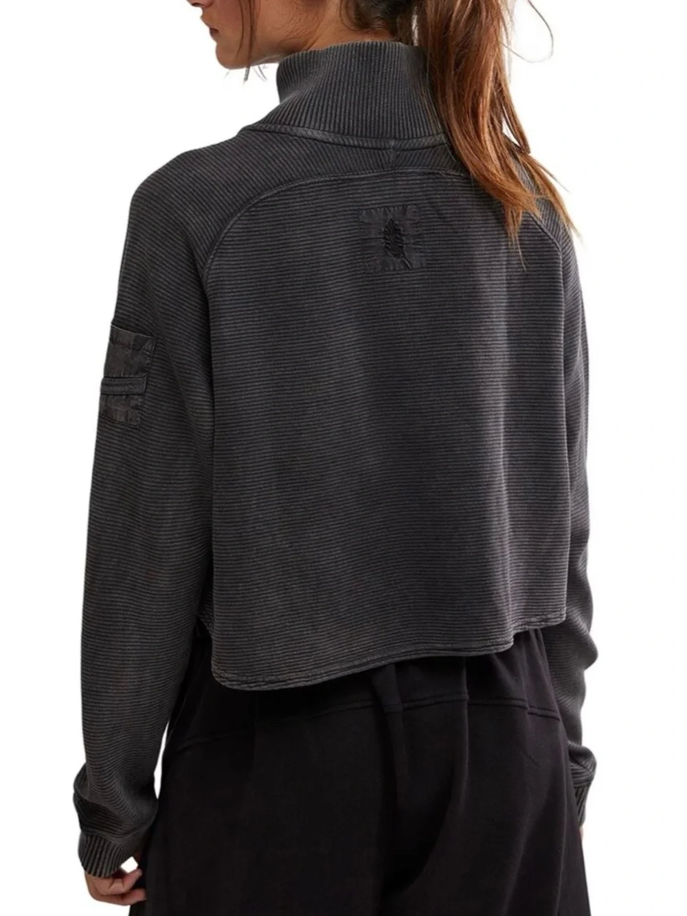 Free People FP Movement So Fly Henley Pullover Top Washed Black Crop Size S